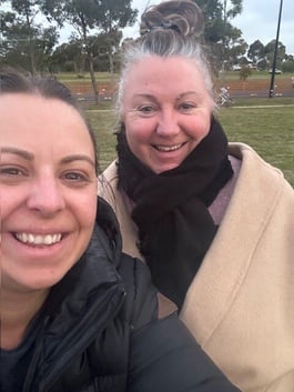 Karen McStay (left) with mum Fiona Wagner in 2023 a few months after diagnosis.