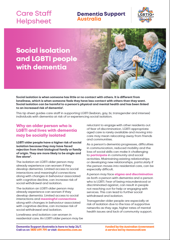 Social isolation and LGBTI people with dementia